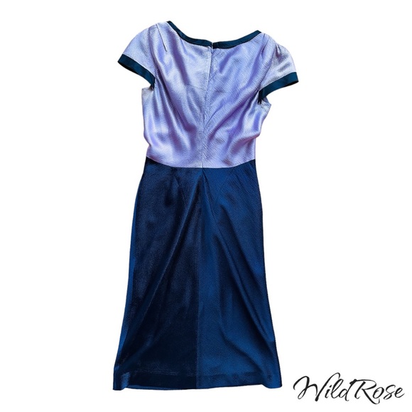 ZAC POSEN MARILYN DRESS - Lilac & Navy Blue Collared Fringe Silk Dress SZ 2 - Picture 8 of 17